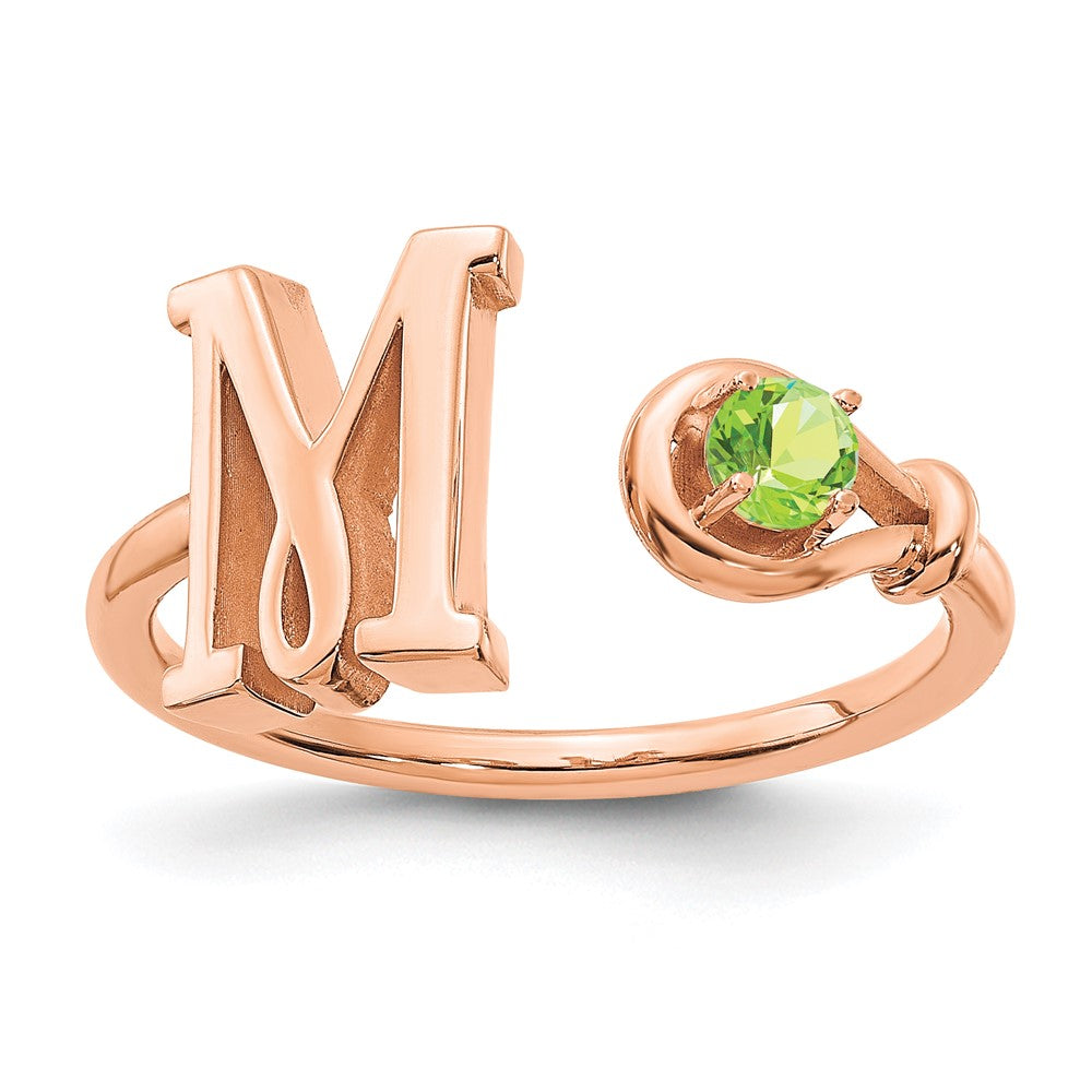 14K Rosegold Ring mit Buchstabe M und Geburtsstein