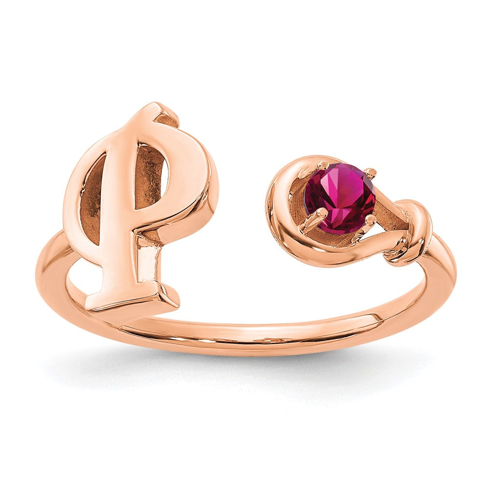 14K Roségold Buchstabe-P-Ring mit Geburtsstein