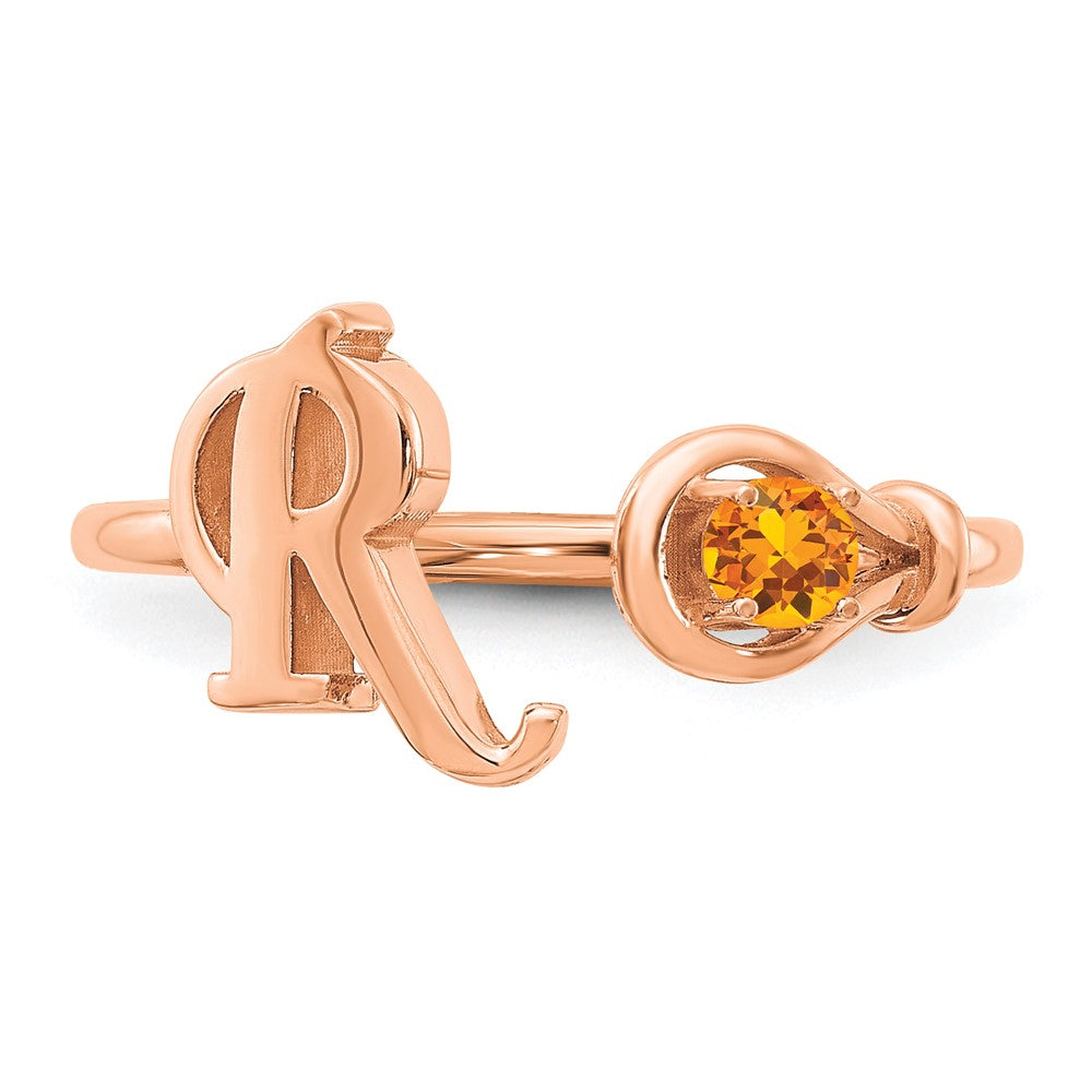 14K Roségold Buchstaben-Ring "R" mit Geburtsstein