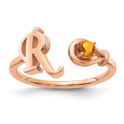 14K Roségold Buchstaben-Ring "R" mit Geburtsstein