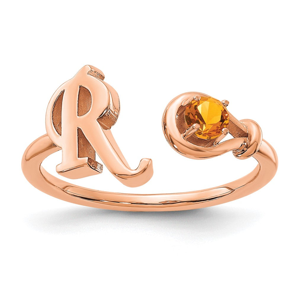 14K Roségold Buchstabe R Ring mit Geburtsstein