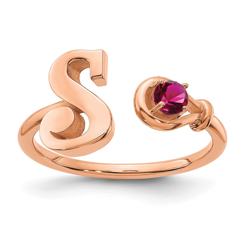 Roségoldbeschichtet Sterlingsilber / Roségold Buchstabe S mit Geburtsstein Ring