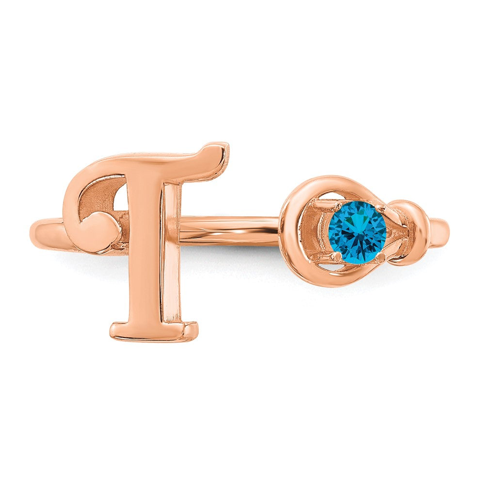 585 Roségold Ring mit Buchstabe „T" und Geburtsstein