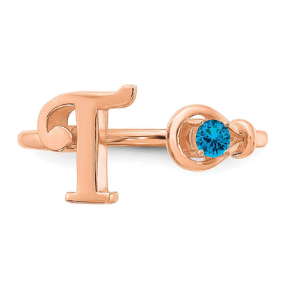 585 Roségold Ring mit Buchstabe „T" und Geburtsstein