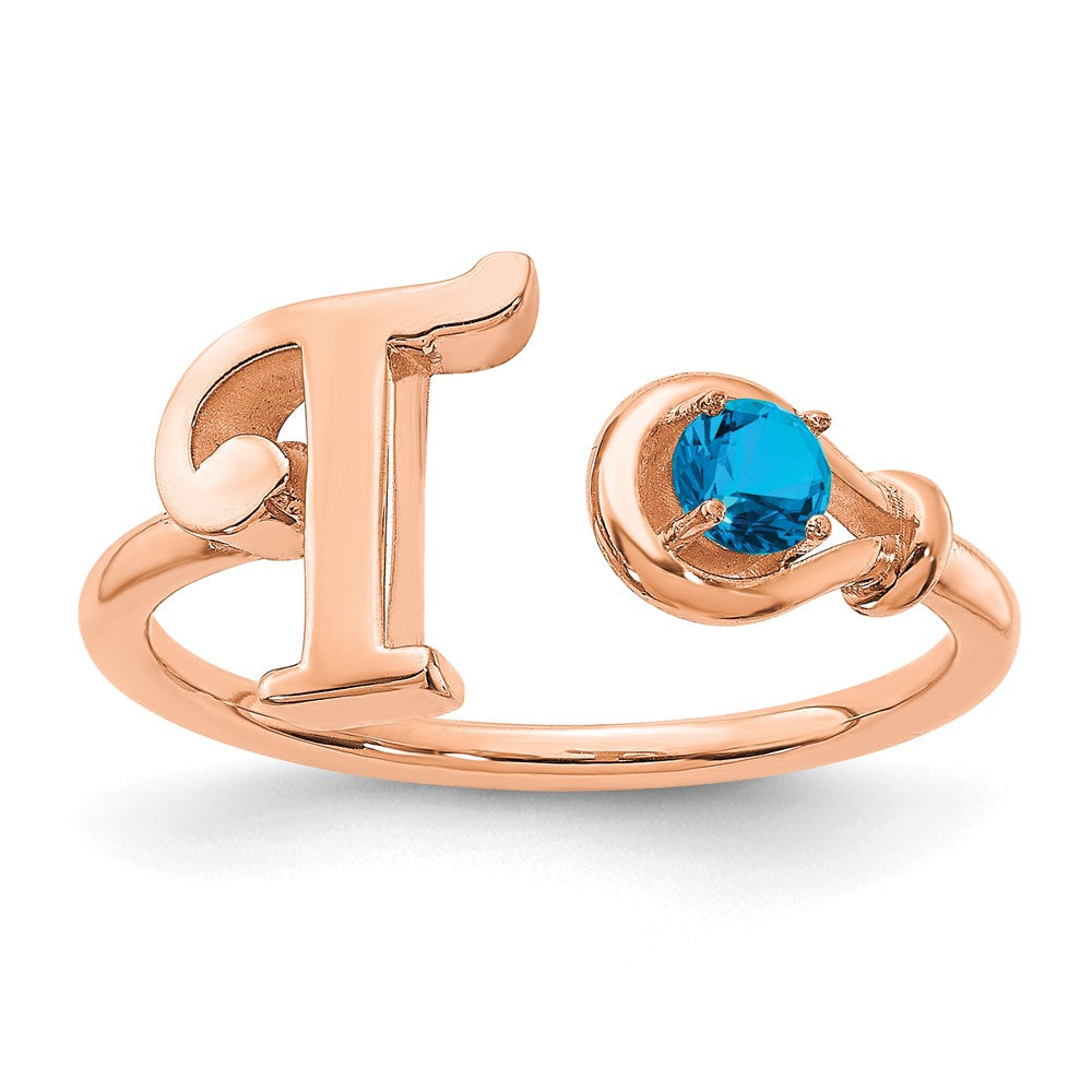 585 Roségold Ring mit Buchstabe „T" und Geburtsstein