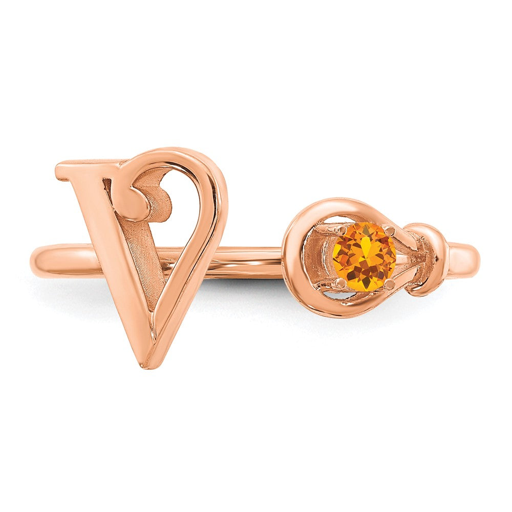 14K Roségold Buchstaben-Ring "V" mit Geburtsstein