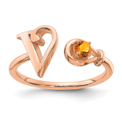 Buchstabenring "V" mit Geburtsstein aus 14K Roségold