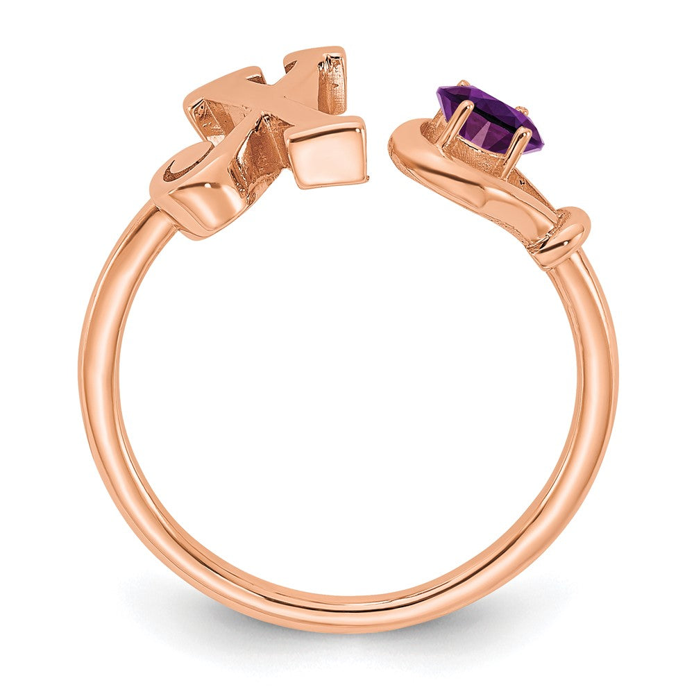 Ring aus 14K Roségold mit Buchstabe X und Geburtsstein