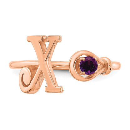 Ring aus 14K Roségold mit Buchstabe X und Geburtsstein