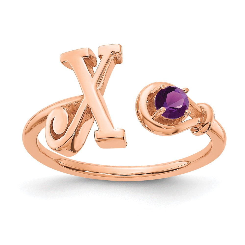 Ring aus 14K Roségold mit Buchstabe X und Geburtsstein