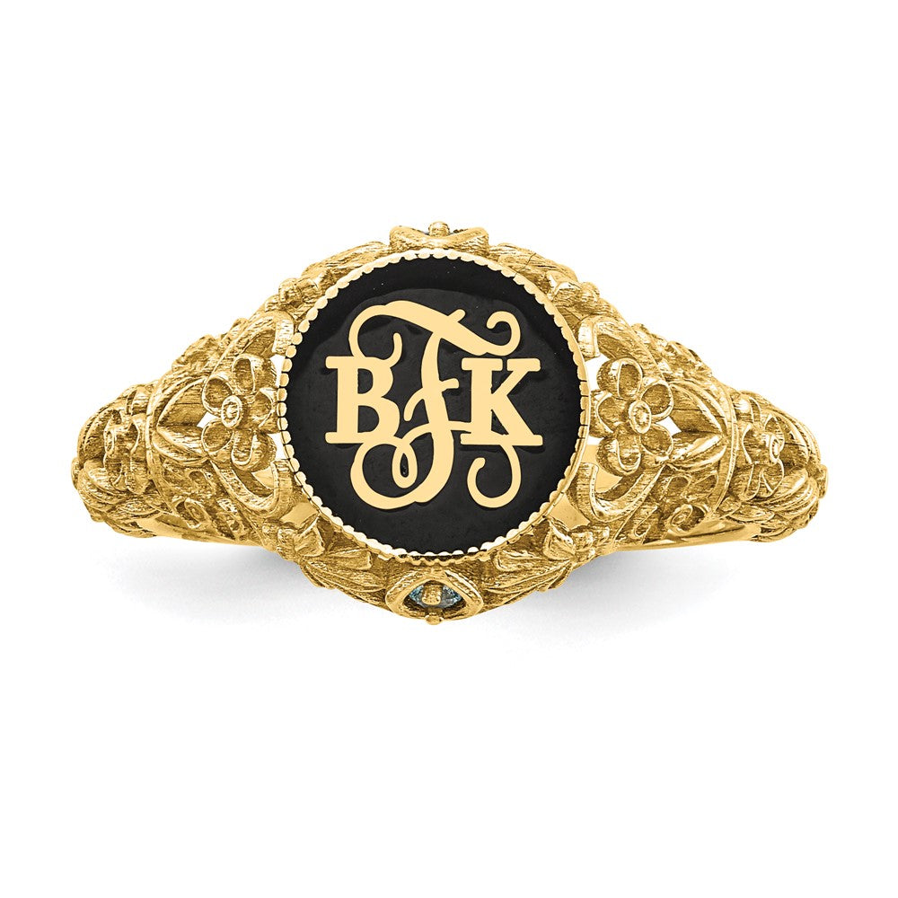 Vergoldet Filigran Epoxid und Geburtsstein Monogramm Ring