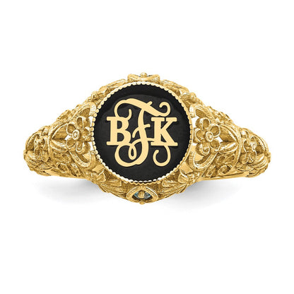 Vergoldet Filigran Epoxid und Geburtsstein Monogramm Ring