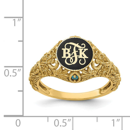 14K Gelbgold Filigran Epoxid und Geburtsstein Monogramm Ring