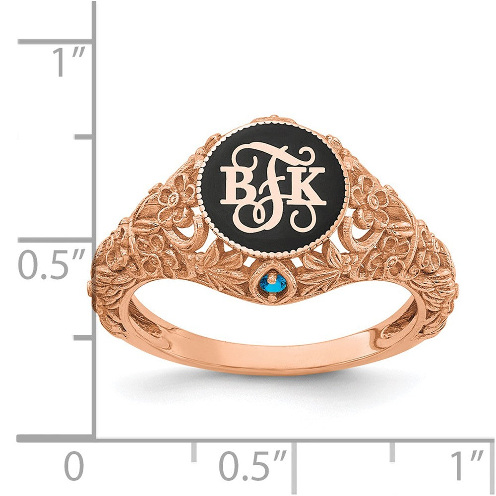 14K Roségold Filigran-Ring mit 1,5 mm Geburtssteinen und Monogramm