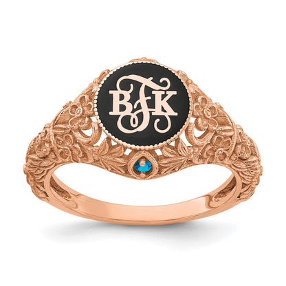 14K Roségold Filigran-Ring mit 1,5 mm Geburtssteinen und Monogramm