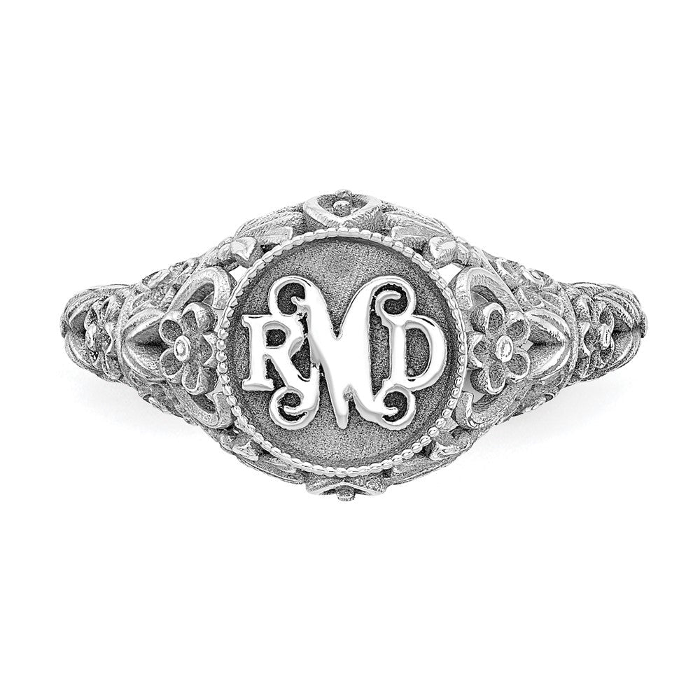 10K Weißgold Filigran-Ring mit 1,5 mm Geburtssteinen Monogramm