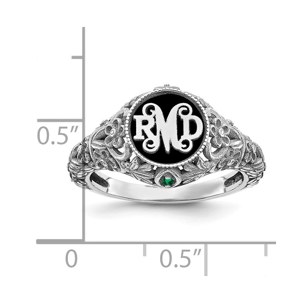 10K Weißgold Filigran-Ring mit 1,5 mm Geburtssteinen Monogramm
