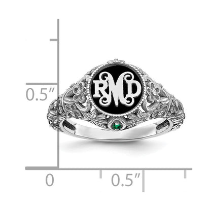 10K Weißgold Filigran-Ring mit 1,5 mm Geburtssteinen Monogramm