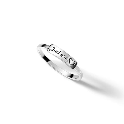 14K Weißgold Herz und Name Stab Ring