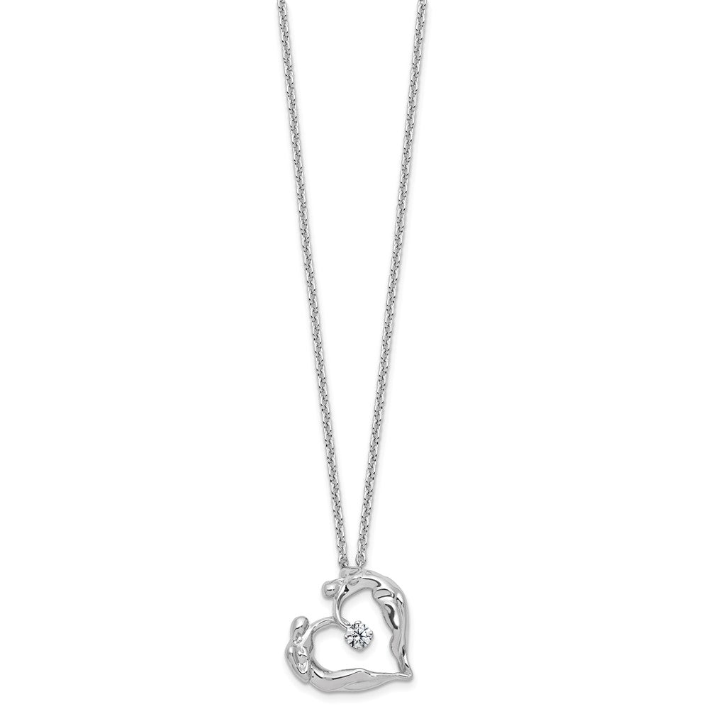 Sterlingsilber Poliert Zirkonia Lovers Herz Halskette