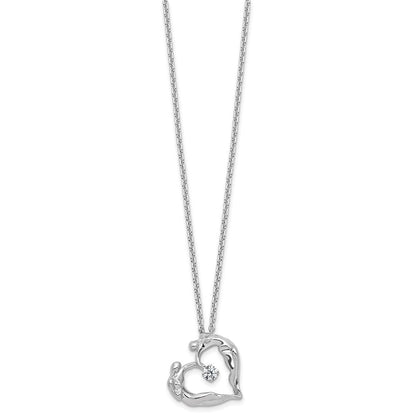 Sterlingsilber Poliert Zirkonia Lovers Herz Halskette