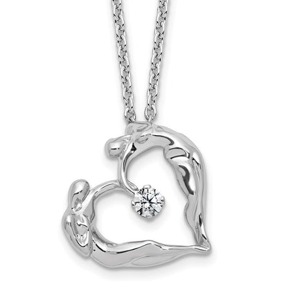 Sterlingsilber Poliert Zirkonia Lovers Herz Halskette