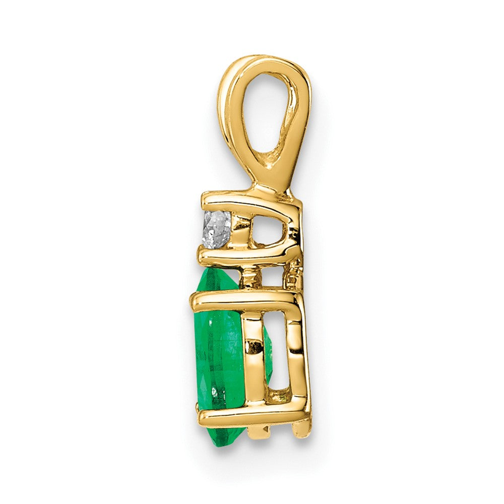 14K Gelbgold 6x4mm Ovaler Smaragd AAA Echter Diamant Anhänger