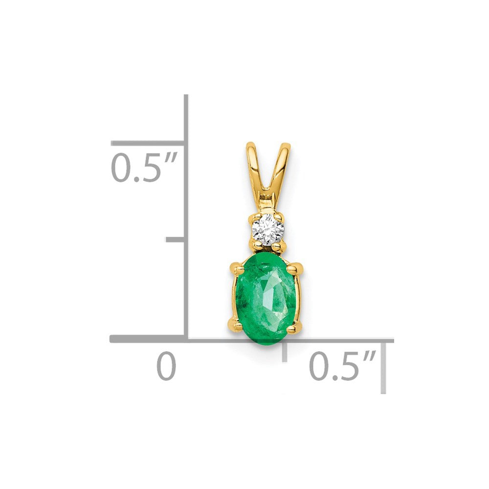 14K Gelbgold 6x4mm Ovaler Smaragd AAA Echter Diamant Anhänger
