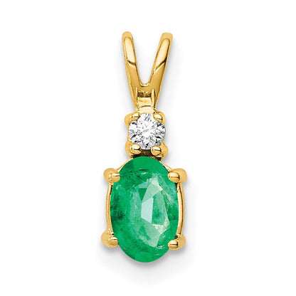 14K Gelbgold 6x4mm Ovaler Smaragd AAA Echter Diamant Anhänger