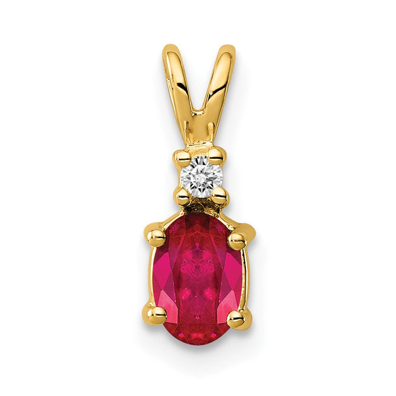 14K Anhänger mit ovalem AAA-Rubin (6x4 mm) und Diamanten