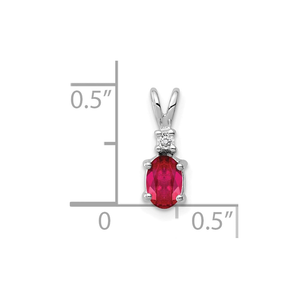 14k Weißgold Anhänger mit ovalem 6x4mm natürlichem Rubin und Diamant