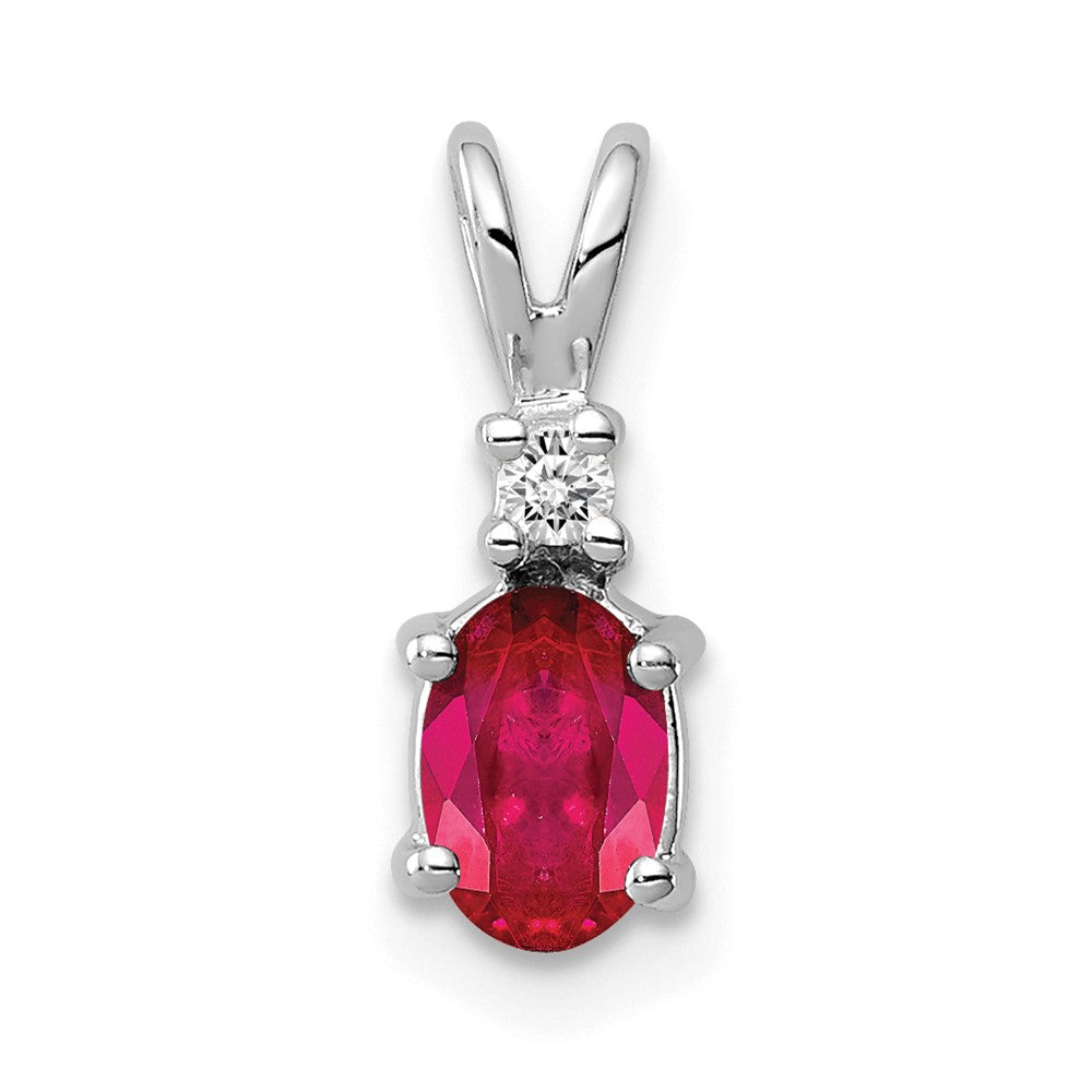 14k Weißgold Anhänger mit ovalem 6x4mm natürlichem Rubin und Diamant