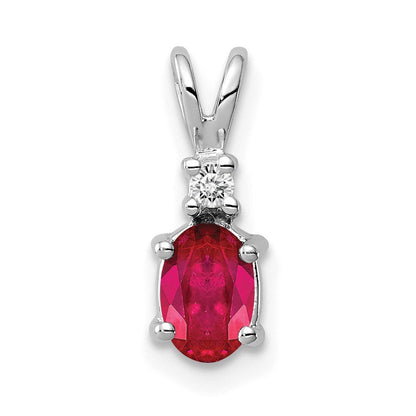 14k Weißgold Anhänger mit ovalem 6x4mm natürlichem Rubin und Diamant