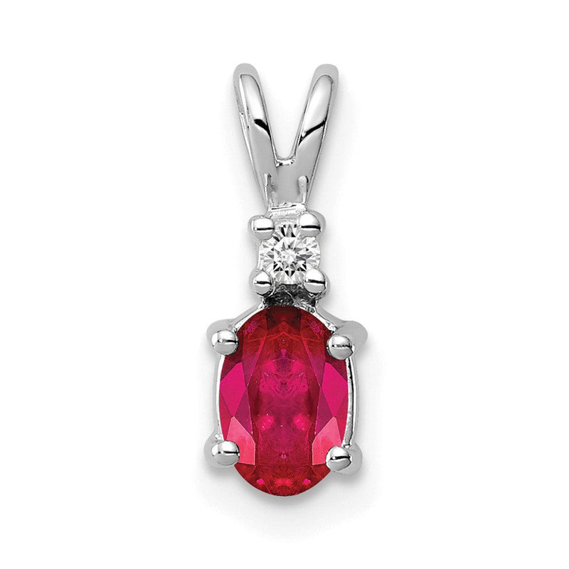 14k Weißgold Anhänger mit ovalem 6x4mm natürlichem Rubin und Diamant