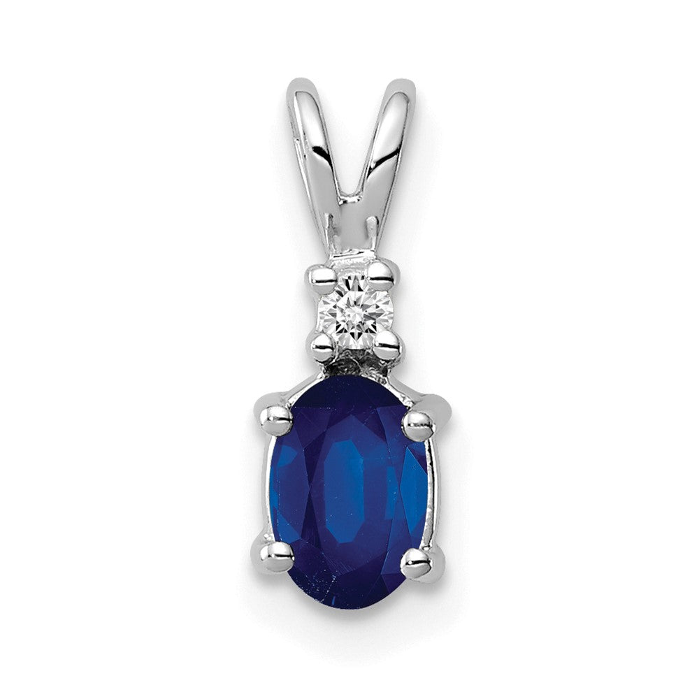 14K Weißgold Anhänger mit ovalem Saphir AAA (6 x 4 mm) und Diamanten
