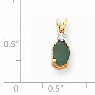 14K Gelbgold Anhänger mit ovalem 7x5 mm Smaragd A und echtem Diamant