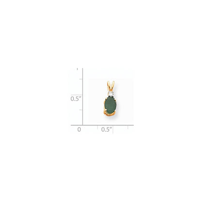 14K Gelbgold 7x5mm Ovaler Smaragd AAA Echter Diamant-Anhänger