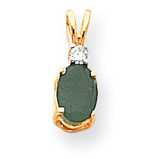 14K Gelbgold Anhänger mit ovalem 7x5 mm Smaragd A und echtem Diamant