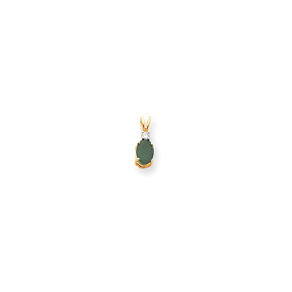 14K Gelbgold 7x5mm Ovaler Smaragd AAA Echter Diamant-Anhänger