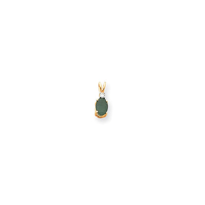 14K Gelbgold 7x5mm Ovaler Smaragd AAA Echter Diamant-Anhänger