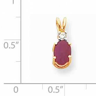 14K Gelbgold 7x5mm Oval Rubin AAA Echter Diamant Anhänger