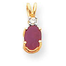 14K Gelbgold 7x5mm Oval Rubin AAA Echter Diamant Anhänger