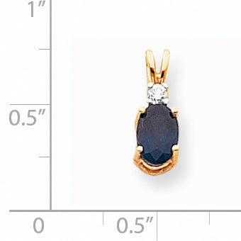 14K Gelbgold Anhänger mit ovalem Saphir 7x5mm A und echtem Diamant