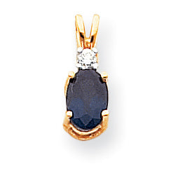 14K Gelbgold Anhänger mit ovalem Saphir 7x5mm A und echtem Diamant