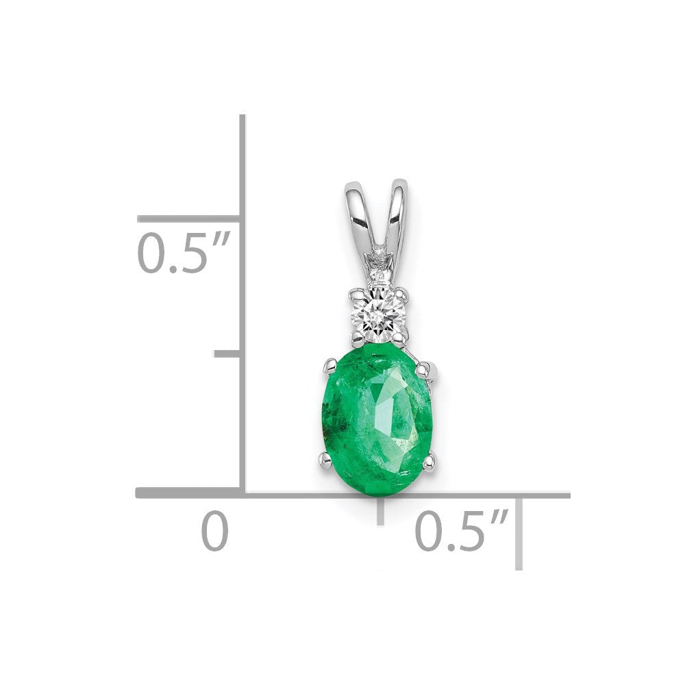 14K Weißgold Anhänger mit 7x5mm ovalem Smaragd VS und echten Diamanten