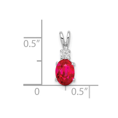 14K Weißgold Anhänger mit ovalem Rubin (7x5 mm) und VS Diamanten