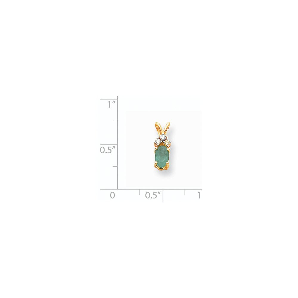 14K Gelbgold Anhänger mit ovalem 6x4mm Smaragd VS und echten Diamanten