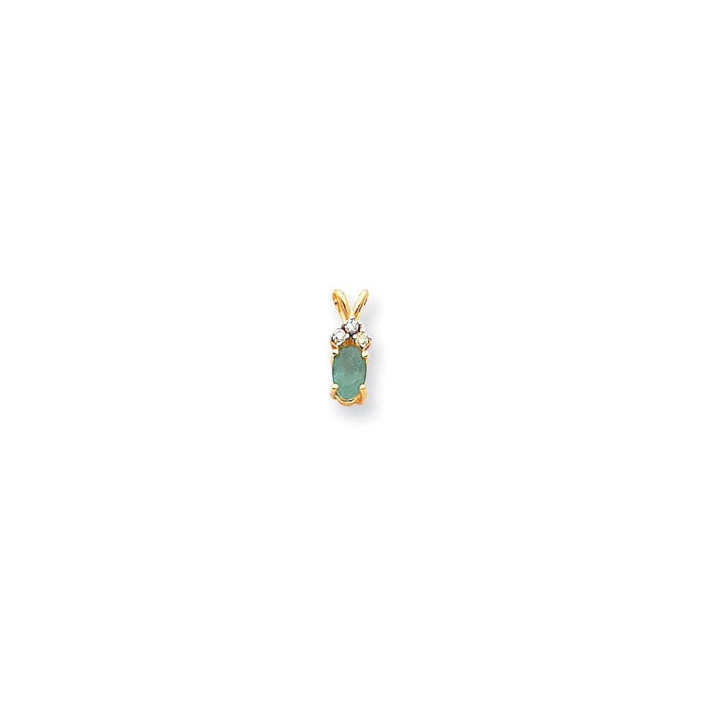 14K Gelbgold Anhänger mit ovalem 6x4mm Smaragd und echtem Diamant
