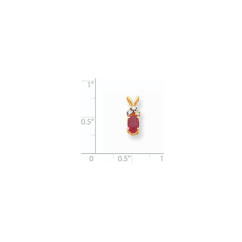 Anhänger aus 14K Gelbgold mit 6x4 mm ovalem Rubin AA und echtem Diamant
