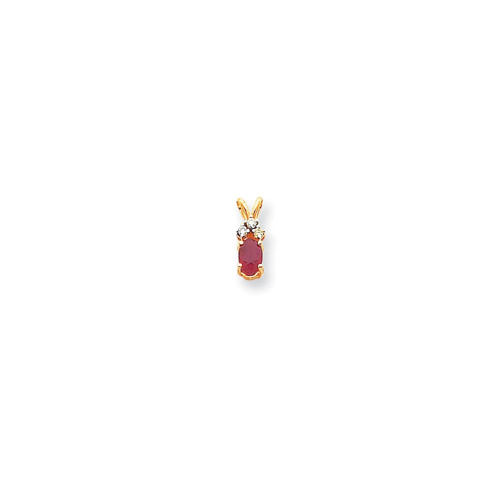Anhänger aus 14K Gelbgold mit 6x4 mm ovalem Rubin AA und echtem Diamant